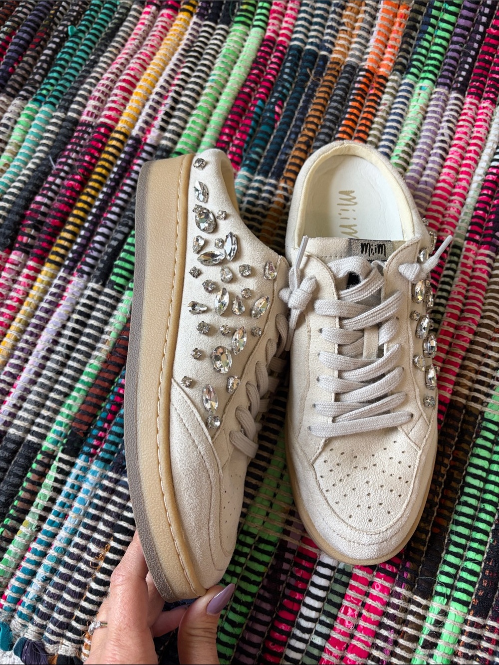 Mi.iM Cream Crystal-Embellished Women's Sneakers